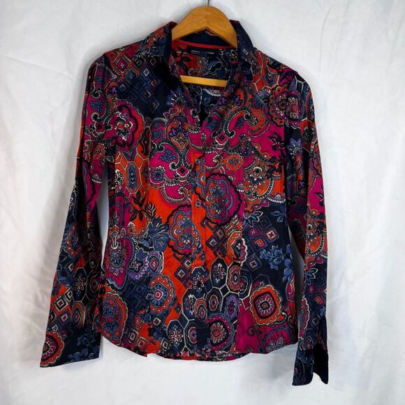 Jones New York 100% Cotton Dark Maximalist Print Button Down Shirt Size Small - Picture 8 of 8